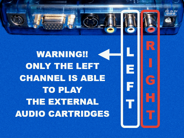 Warning!! Only the LEFT channel is able to play the external audio cartridges